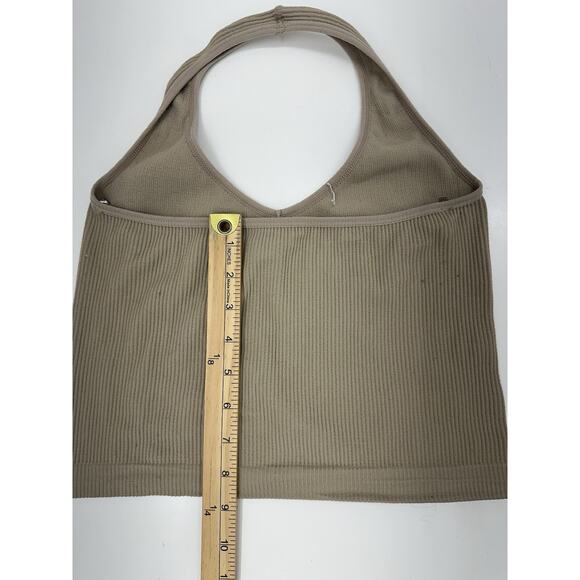 Faded Rose Womens Crop Top Size Large Brown Ribbed Halter Top - Picture 6 of 8